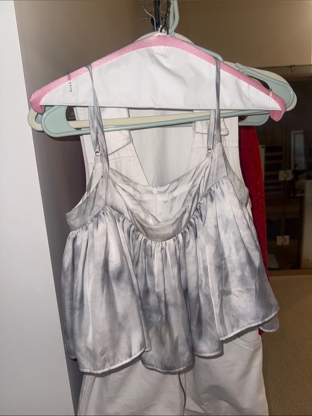 Satin Silver-Gray Tie-Dye Spaghetti Strap Cami